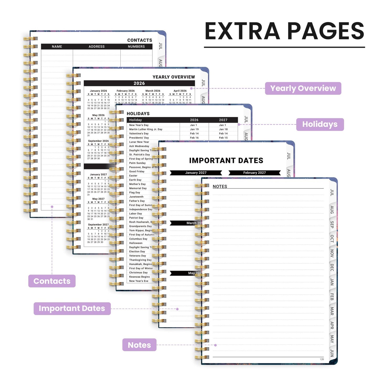 Academic Planner 2026-2027, Monthly and Weekly Calendar Planner, July 2026 - June 2027, Pretty Hardcover Teacher Student Planning Agenda Book with Tabs, Fit for School Office Supplies, 6.3" x 8.5", Aurora Valley