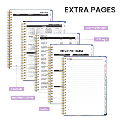 Academic Planner 2026-2027, Monthly and Weekly Calendar Planner, July 2026 - June 2027, Pretty Hardcover Teacher Student Planning Agenda Book with Tabs, Fit for School Office Supplies, 6.3" x 8.5", Aurora Valley