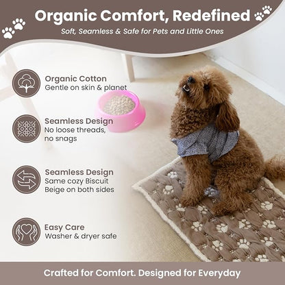 PetMat in Mocha/Beige| Organic Cotton Crate Pad for Small Dogs, Cats & Nursery | Seamless & Reversible | Washable | 3D Knit Comfort | 28x40 in Mat for Crates or Changing Tables