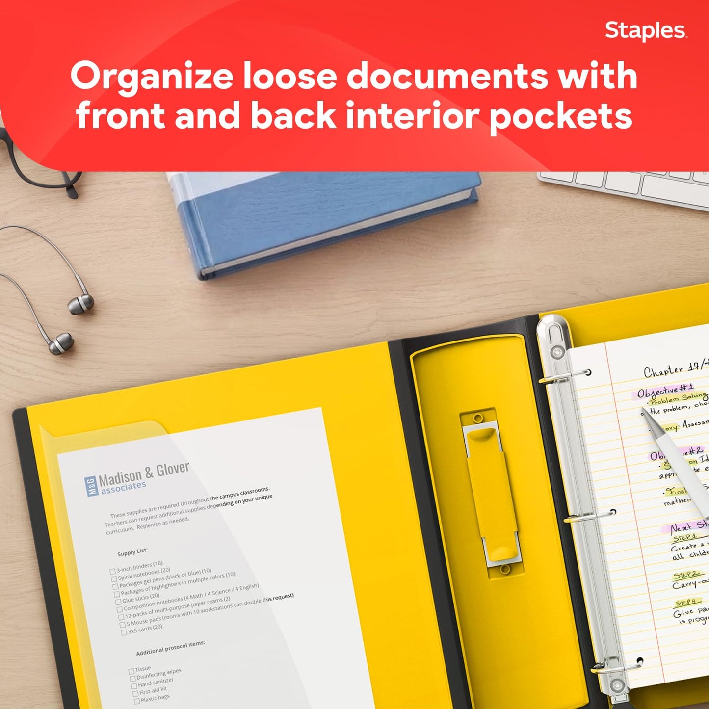 Staples Heavy-Duty 3-Inch D-Ring Binder, Yellow – Large Capacity 3-Ring Binder, Holds Up to 600 Sheets for School & Office
