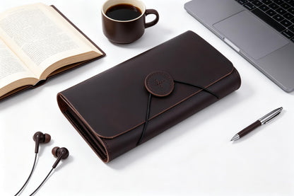 Genuine Leather A6 Receipt Organizer, Leather Expanding Accordion File Folder, 7 Pockets Expanding Bill Receipt Holder for Receipts,Invoices,Coupons,Cards, 7.8X4.3 Inches