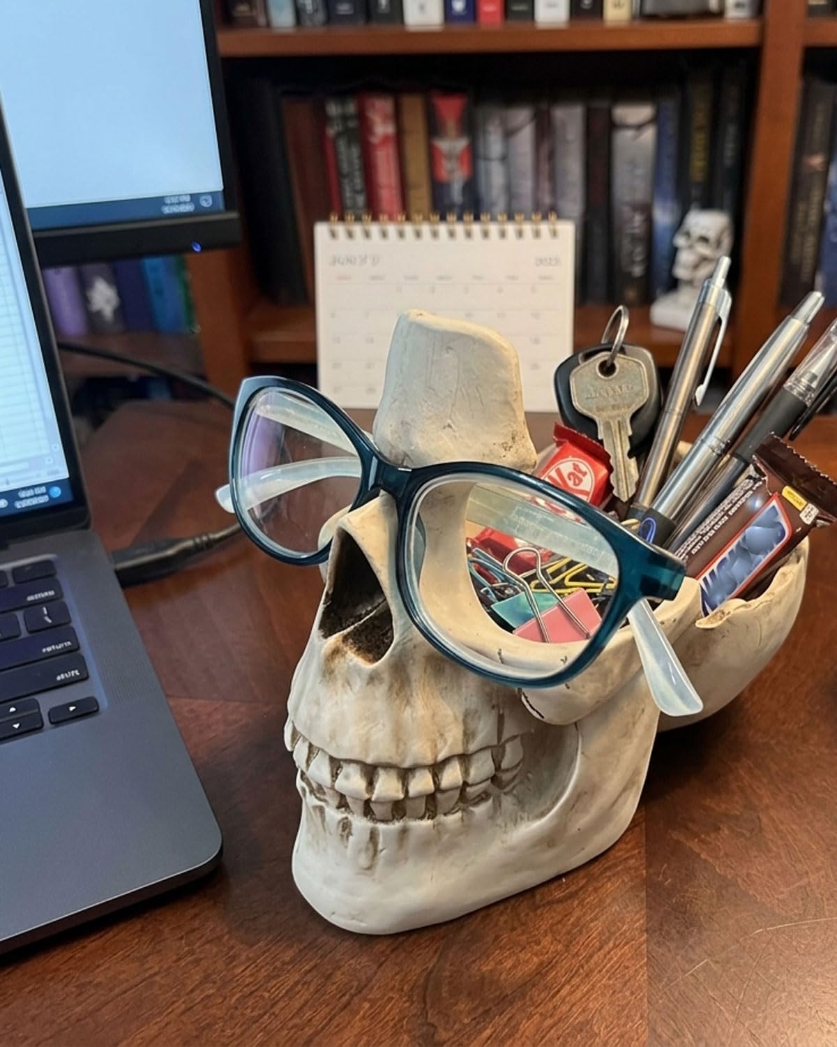 Buminee Glasses Holder for Nightstand, Creative Glasses Stand, Skull Glasses Holder, Skull Resin Sculpture for Home, Office - White