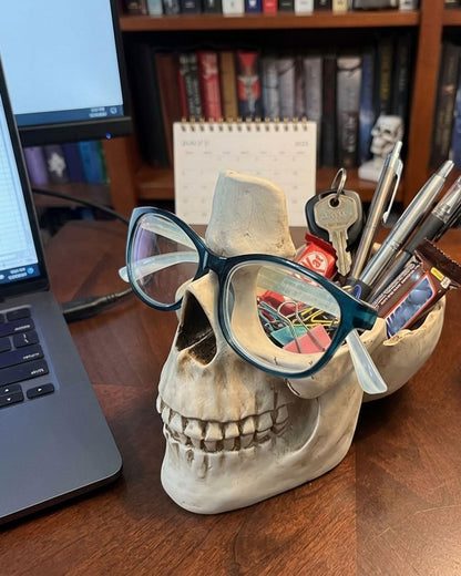 Buminee Glasses Holder for Nightstand, Creative Glasses Stand, Skull Glasses Holder, Skull Resin Sculpture for Home, Office - White