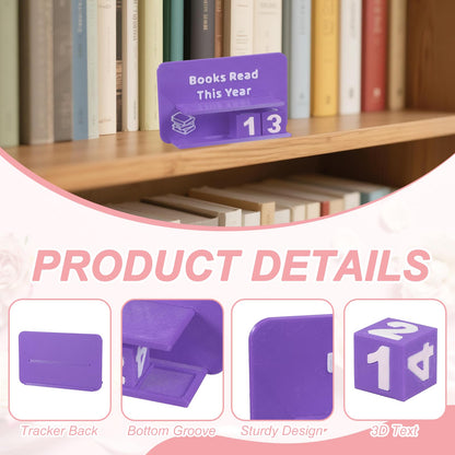 PATIKIL Books Read This Year Tracker, 3D Reading Challenge Counter Sign Library Bookshelf Decor Reading Challenge Number Up to 999 Books Gift for Reader Book Lovers Teachers, Purple