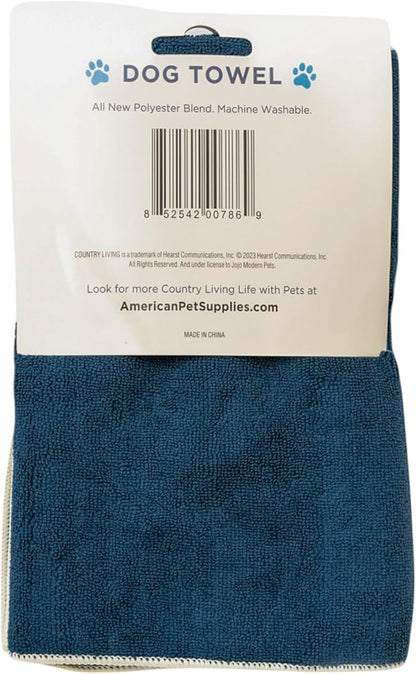 Country Living Large Marine Blue Microfiber Dog Bath Towel - Quick-Drying, Absorbent, Durable, and Machine Washable, Embroidered Paw Print, 48" x 22" for All Dog Sizes