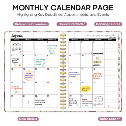 Planner 2026-2027, Academic Year Weekly and Monthly Calender Planner, from Jul 2026 - Jun 2027, Spiral Bound School Planning Book, Perfect for Teacher, Student, Women & Men, A5 (6.3" x 8.5"), Soft Peony
