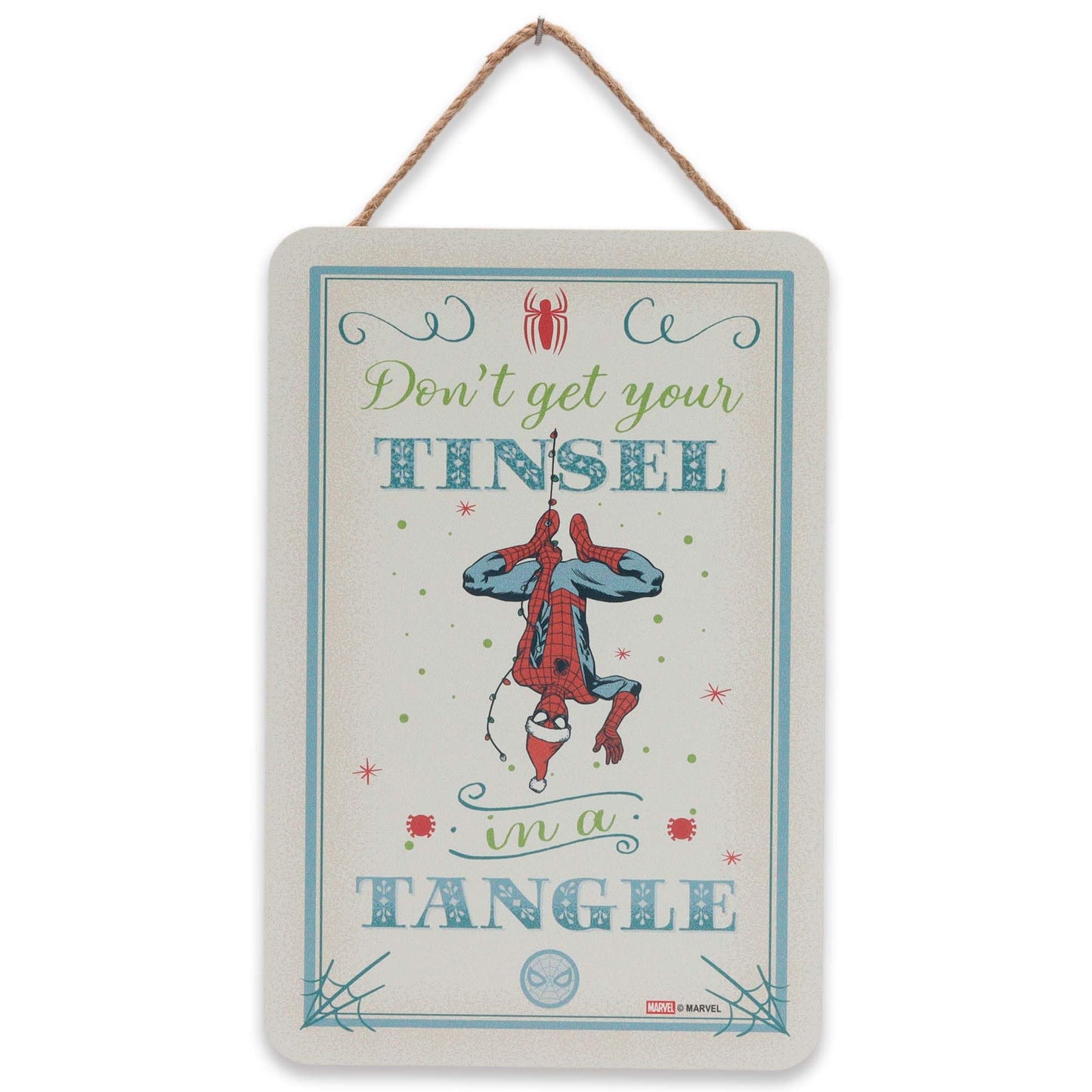 Marvel Spider-Man Don't Get Your Tinsel in a Tangle Hanging Wood Wall Decor - Funny Spider-Man Sign for Christmas Decor
