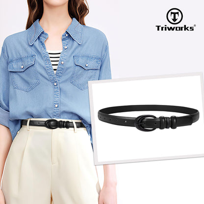 TRIWORKS Women Leather Belt for Jeans Pants Fashion Ladies Skinny Faux Leather Dress belt with Black Buckle