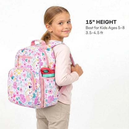 mibasies Kids Backpack for Girls: Girls Backpack 5-8 - Kindergarten Elementary School Bookbag for Girl - Flower Pink