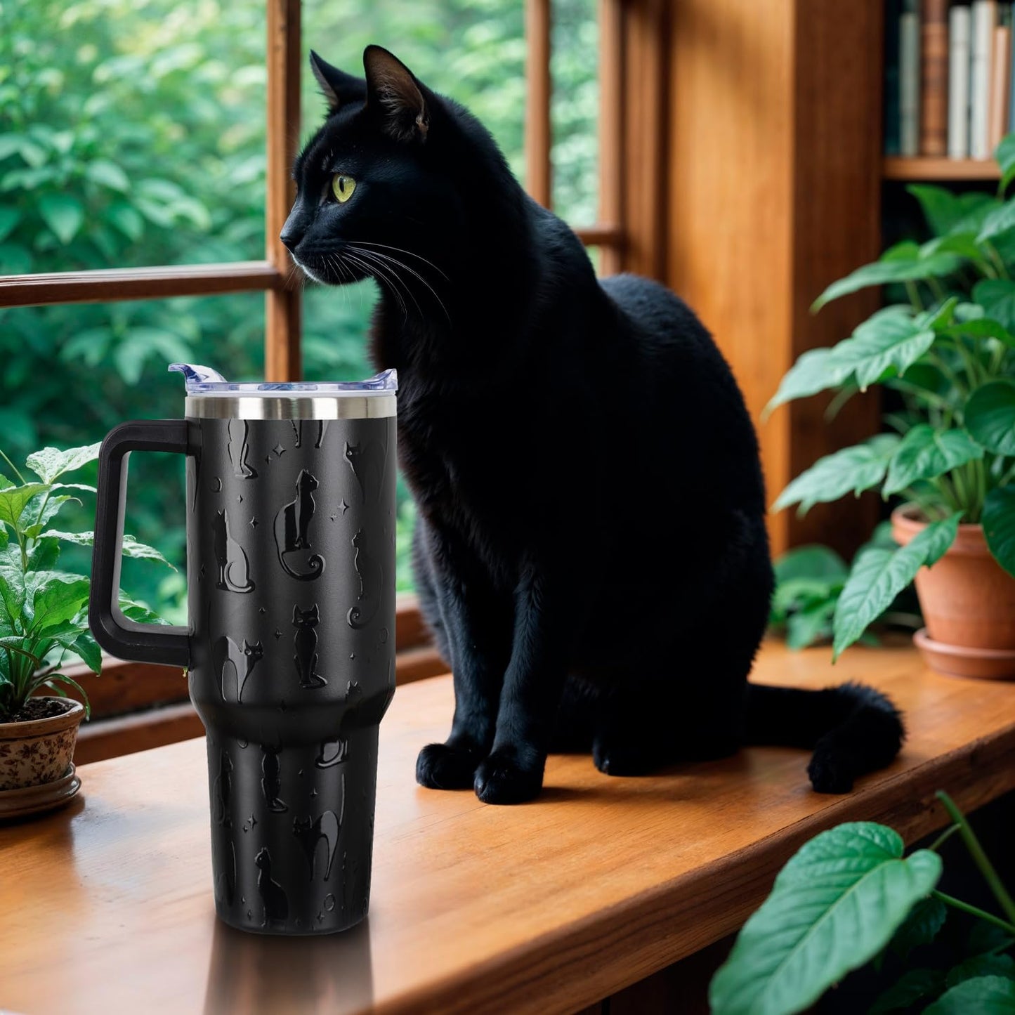 sxmluedn Black Cat Gifts Goth Gift Gothic Halloween Tumbler 40 Oz 3d-Printed Cats Cup For Women Men Travel Mug with Handle Lid and Straw