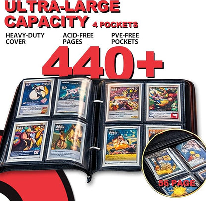 440 Card Binder 4 Pocke 3-Ring Trading Card Binder with 55 Page Removable Sleeves, High Storage Trading Card Holder Collection Card Album Carrying Organizer Case for TCG Cards-red