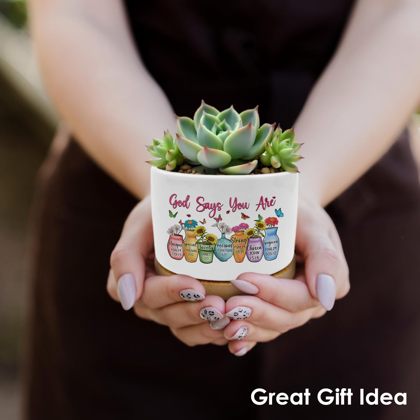 ROXMART God Says You are Christian Plant Pots, Christian Religious Gifts for Women Succulent Planters, Bible Verse Gifts Ceramic Plant Flower Pots for Home Office Desk Table Shelf(No Plants)
