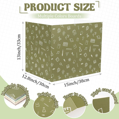 SATINIOR 24 Pcs Privacy Folders for Students, Desk Dividers for Classroom Testing, Trifold Cardboard Privacy Boards, Study Carrels Panel School Teacher Supplies(Stationery Style,Matcha Color)