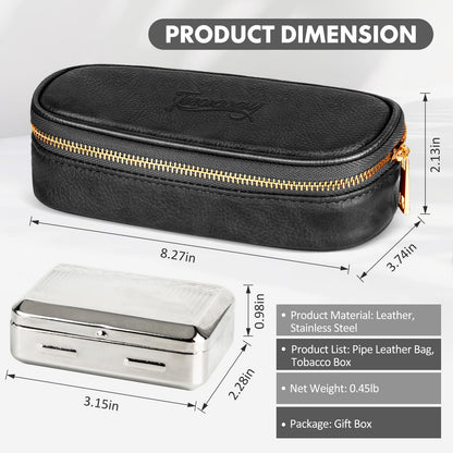 Tesonway Pipe Pouch, PU Leather Pipe Case/Pipe Bag for 2 Pipes and Pipe Cleaners, Screens, Tamper and Other Smoking Pipe Accessories, Pipe and Accessories Not Included (Black)