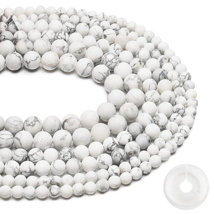 Natural Matte White Turquoise Beads, 6MM Round Frosted Unpolished Loose Gemstone Beads for Bracelet Necklace Jewelry Making, Energy Stone Healing Power with Stretch Beading Cord