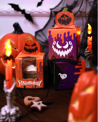 qiqee Halloween Individual Cupcake Boxes Cupcake Holders Disposable 25pcs Single Cupcake Boxes with Window 3.7x3.7x4.5 Cupcake Containers for Halloween