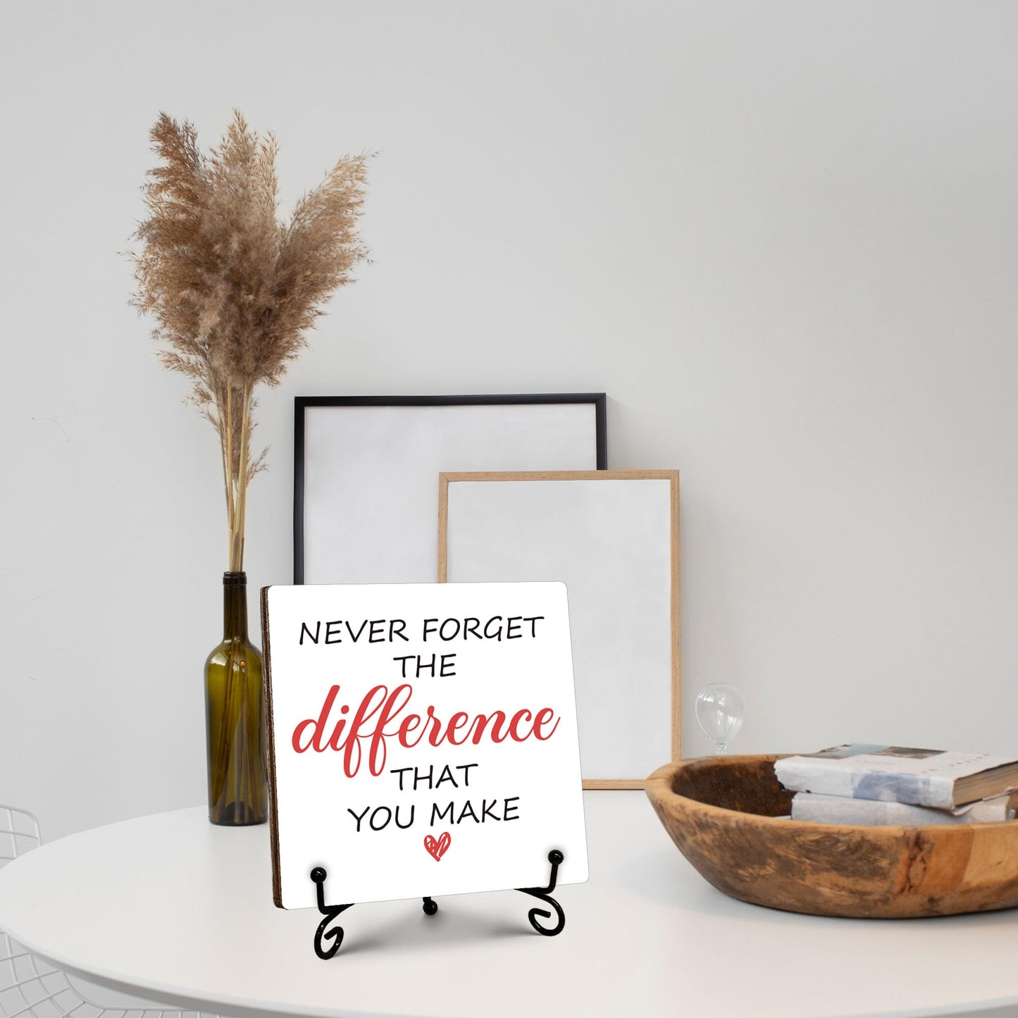 Thank You Gifts for Women Men, Never Forget The Difference That You Make Wooden Sign with Stand, Appreciation Retirement Farewell Going Away Goodbye Gifts for Coworkers Boss Friends, 5"x5"-C23