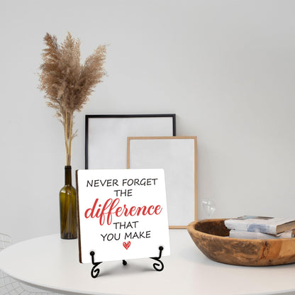 Thank You Gifts for Women Men, Never Forget The Difference That You Make Wooden Sign with Stand, Appreciation Retirement Farewell Going Away Goodbye Gifts for Coworkers Boss Friends, 5"x5"-C23