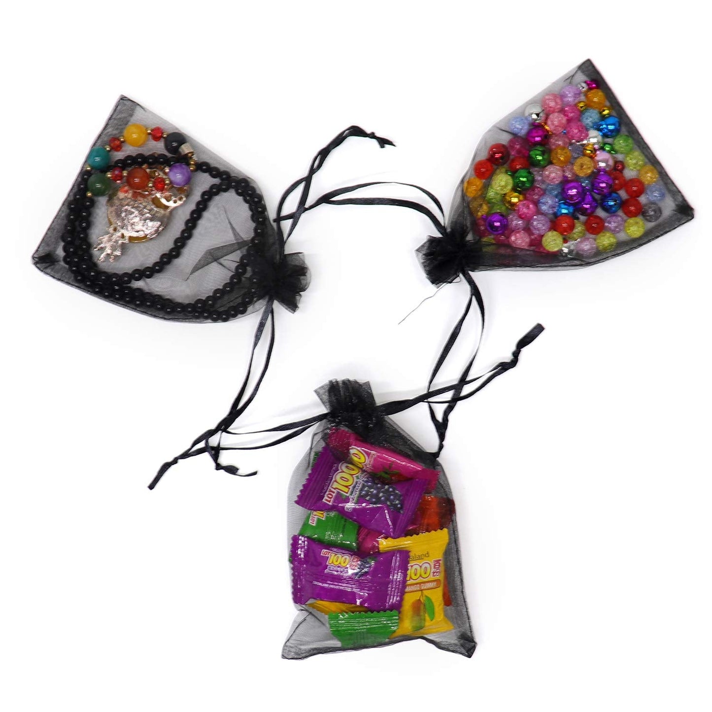 Bezall 100Pcs Organza Bags 6x8 Inch, Black Halloween Party Favor Bags with Drawstring, Mesh Jewelry Gift Bag Christmas Candy Pouches