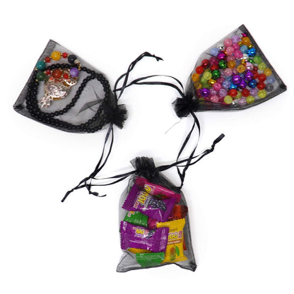 Bezall 100Pcs Organza Bags 6x8 Inch, Black Halloween Party Favor Bags with Drawstring, Mesh Jewelry Gift Bag Christmas Candy Pouches