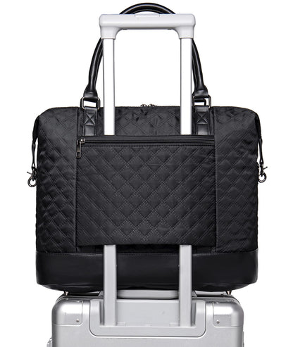 Women Ladies Weekender Carry-on Tote Bag Overnight Duffel in Trolley Handle (Quilted black)
