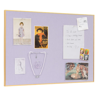 Lightomorrow Bulletin Board 40 x 30 inches, Light Lavender Pin Board, Golden Aluminum Framed Fabric Cork Board with 10 Push Pins