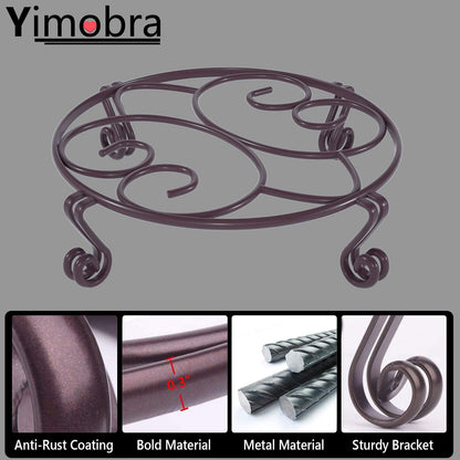 Yimobra Original Patented Plant Stand for Flower Pot Heavy Duty Potted Holder Indoor Outdoor, Metal Rustproof Iron Garden Container Round Supports Rack for Planter, Brown, 11.8 Inches