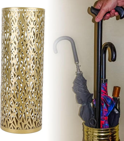 Metal Round Umbrella Stand Rack,Umbrella Holder Organizer Bin Hollowed Freestanding Canes Walking Sticks Holder for Entryway Home Hotel Office Decor (M)