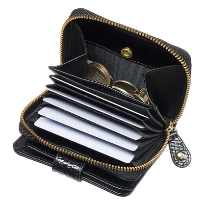 VOICE Align mini type Bi-Fold Wallet wallet Leather made by TUSCANIA in Italy Cowhide ART.GRETA Women's Elegant, easy-to-use and beautiful In gift box(Black)