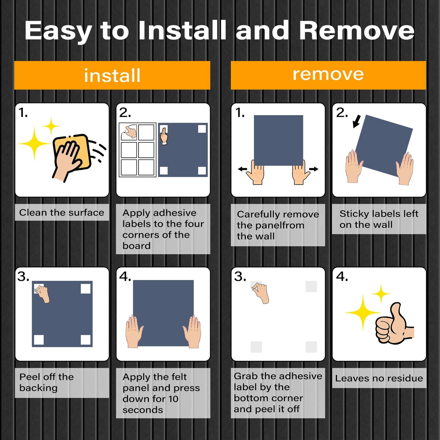 Large Felt Bulletin Board，47.2" x 35.4" 12 Pack Cork Board Alternative for Walls,Felt Wall Tiles for Office & Home Decor,Pin Board with 30 Pcs Pushpins and 72 Adhesive Tabs-Charcoal Gray