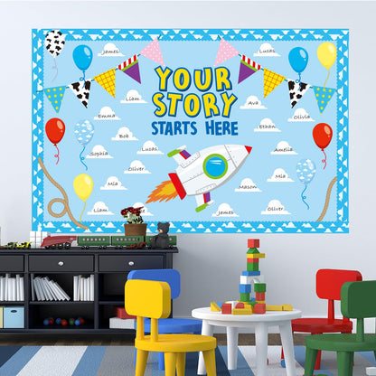 Cartoon Bulletin Board Decorations Set with Borders Blue Sky White Cloud Cutouts Decor for Teachers Back to School Bulletin Board for Class School Classroom Chalkboard Wall Decor