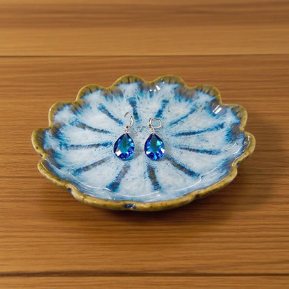 Koyzsen Lotus Ceramic Jewelry Tray, Small Trinket Jewelry Ring Holder Organizing Dish, for Parents Daughter Friends Sister, Birthday Gifts for Women, Retro Blue & Pink