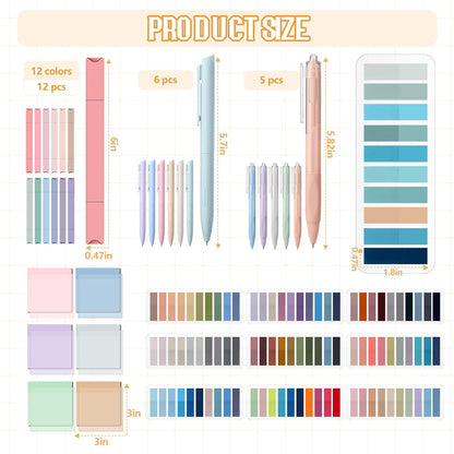 Trandraft 135 Pcs Book Annotation Kit Aesthetic Pencil Case Bag 12 Highlighter 11 Gel Pen 1 Marker 300 Sheet Transparent Sticky Notes Pad 2640 Index Stickers Bible Study Supplies(Kawaii,Beige)