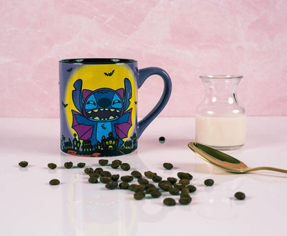 Lilo & Stitch Vampire Ceramic Glitter Mug | Official Disney Kitchen Accessories | Oversized Coffee Cup For Home Kitchen Bar Set | Halloween Gifts | Holds 14 Ounces