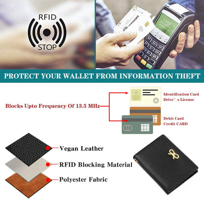 GOIACII Women's Small Bifold Cute Bow Wallet Rfid Blocking Ladies Card holder Wristlet with Zipper Coin Pocket Black