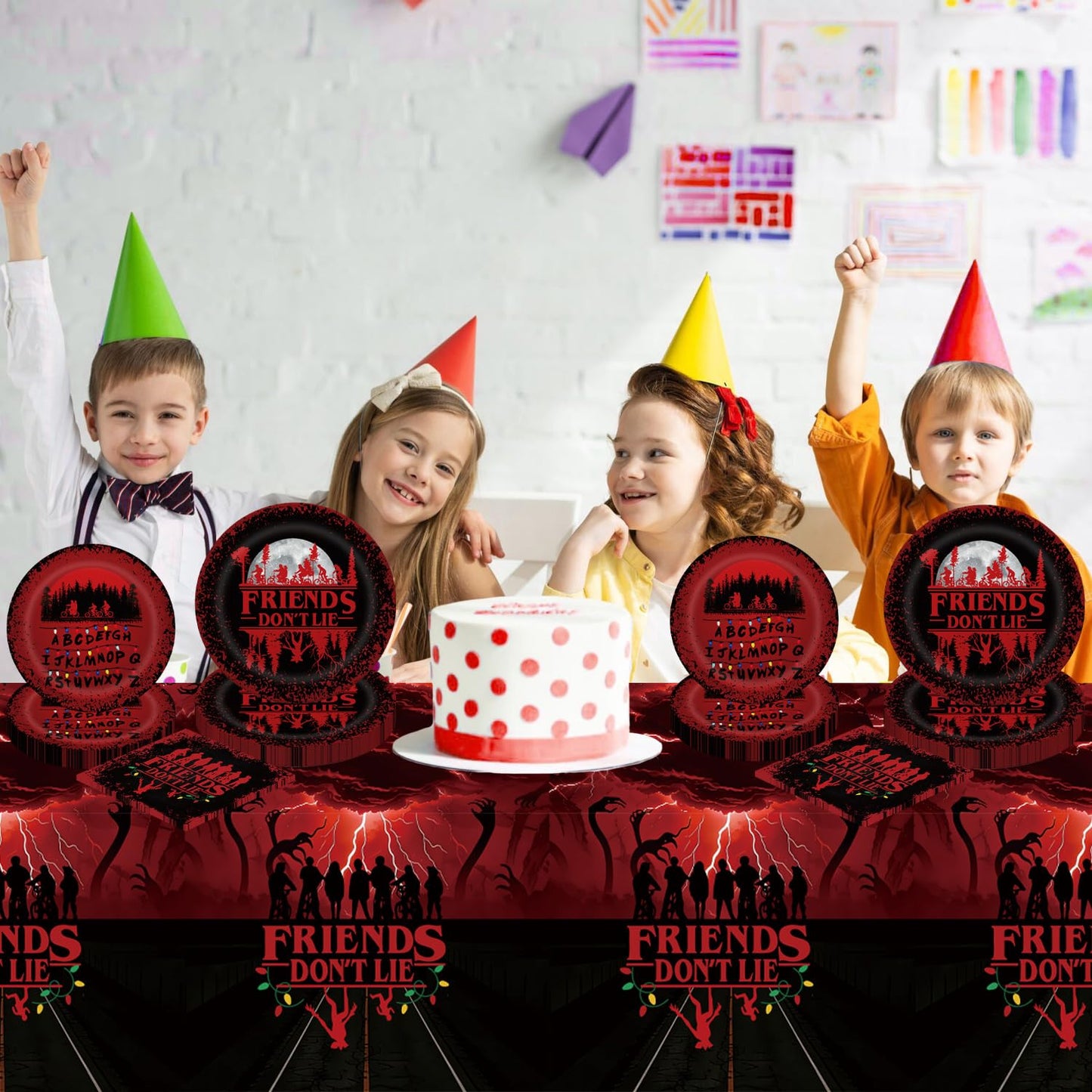 41 Birthday Party Decorations Include 20 Paper Plates of 2 Size, 20 Napkins,1 42.5x70.8inch Waterproof Plastic Tablecloth Red and Black Birthday Tableware Set