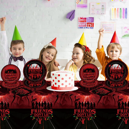 41 Birthday Party Decorations Include 20 Paper Plates of 2 Size, 20 Napkins,1 42.5x70.8inch Waterproof Plastic Tablecloth Red and Black Birthday Tableware Set