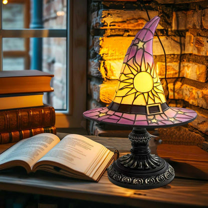 Loisdaro Witch Hat Lamps - Handcrafted Stained Gothic Wizard Hat Lights for Decor,Light with Glow-in-The-Dark Figurine for Bedroom， Mystical Bedroom Ambiance & Wiccan Gifts