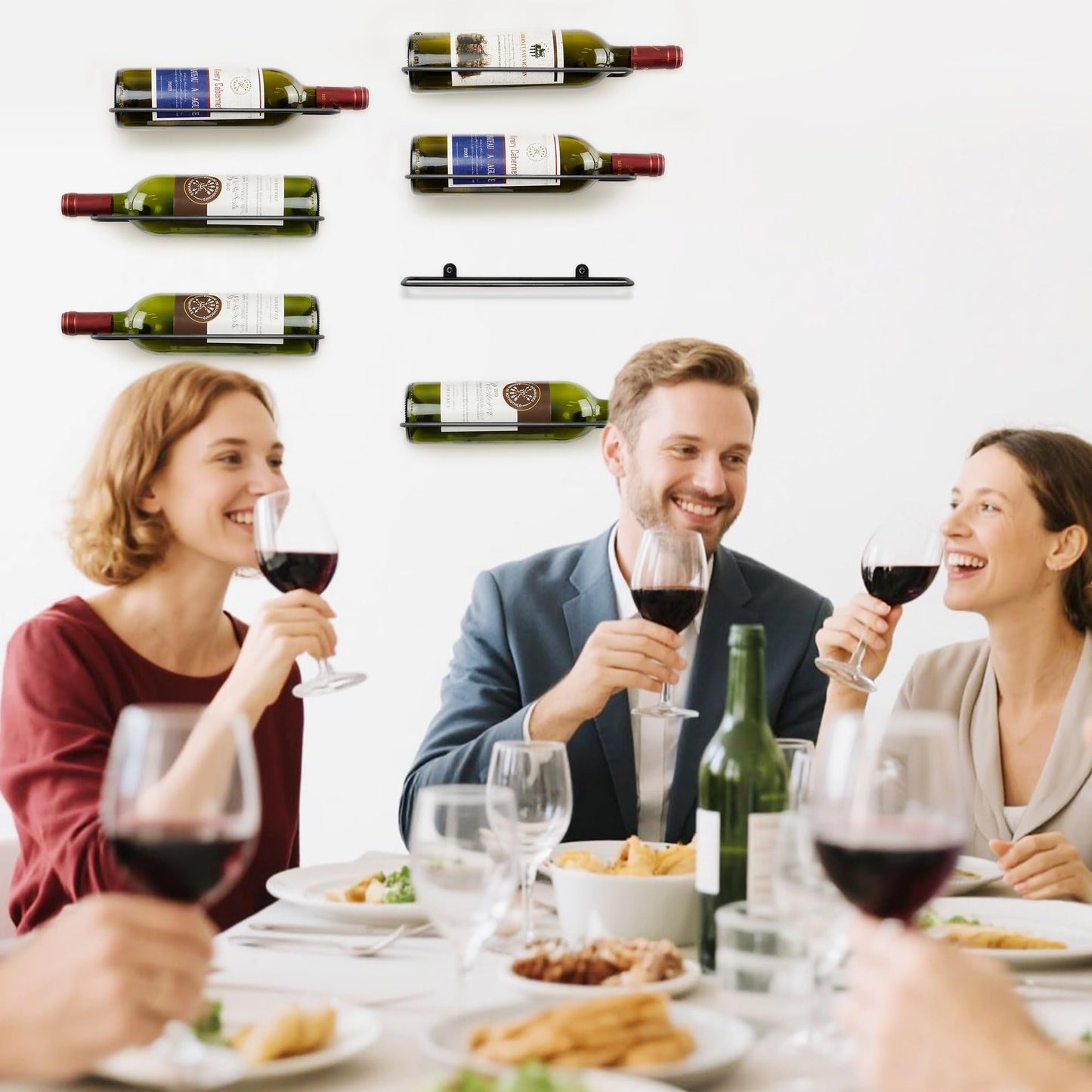 FLstudio Wall Mounted Wine Rack: 8 Bottle Wall Mount Wine Rack for Wine Bottles Display and Storage - Metal Wall Wine Bottle Organizer Holder for Wine Cellar Home Kitchen Bar Decor