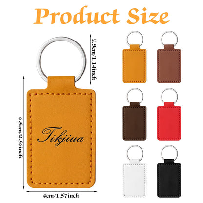 60 Pcs Rectangular Leather Keychain Blanks Kit PU Leather Laser Engraving Blanks with Key Rings for DIY Crafting, 6 Colors