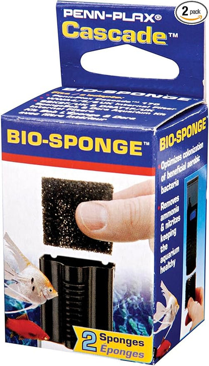 Penn-Plax Cascade 170 Filter Replacement Bio-Sponges (2 Sponges) – Provides Physical and Biological Filtration for Freshwater and Saltwater Aquariums