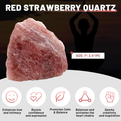 1.1lb Bulk Raw Red Strawberry Quartz Rough Crystal-Natural Red Strawberry Quartz Raw Stones Crystal for Tumbling, Cabbing, Decoration, Polishing, Wire Wrapping, Wicca & Reiki Crystal Healing