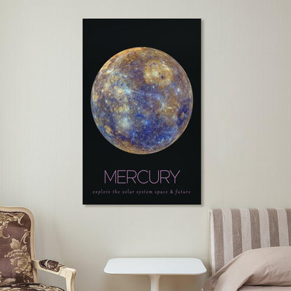 LGDSBHH Minimalist Mercury Solar System Canvas Wall Art - Educational Space Planet Poster - Science Classroom & Kids Bedroom Decor - 12x18 Inch (Unframed)
