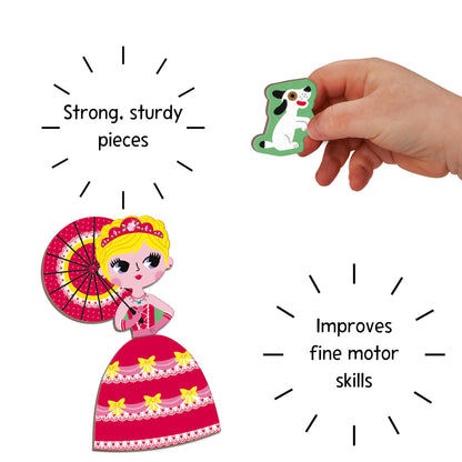 Janod MagnetiBook 63 pc Magnetic Princess Costumes Dress Up Game - Ages 3+ - J02725