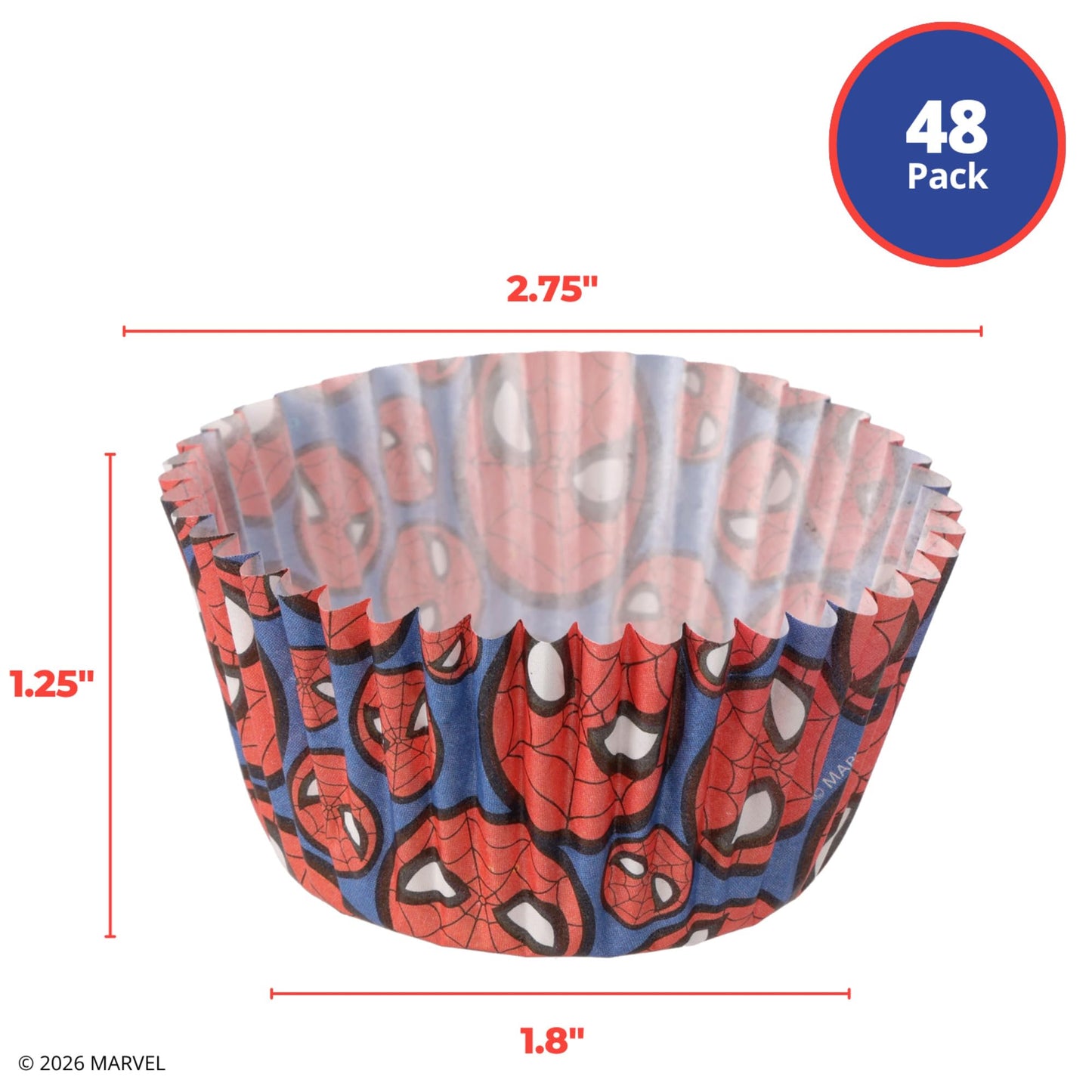 48 x Marvel Spider-Man Baking Cups By DecoPac | Standard Size Cupcake Liners | Greaseproof Paper Cases for Cupcakes, 1.8" x 1.25", Pack of 48