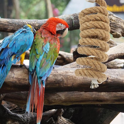LIOOBO 2M Bird Parrot Climbing Rope Perch Bungee Toy Flexible Cotton Rope Swing for Parakeet Cockatiel Conure African Grey Macaw Cage Accessories Spiral Hanging Stand
