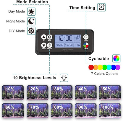 24/7 LED Aquarium Light, IP68 Waterproof Extendable Bracket Fish Tank Light with Timer, 7 Colors, 10 Level Adjustable Brightness, DIY Mode Full Spectrum Aquarium Plant Light for 24-30 Inch Fish Tank