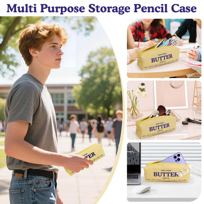 Funny Butter Sticks Soft Pencil Case Pouch College School Supplies, Pencil Box with Zipper for Teen Girls Boys Women Men Adults, Pen Bag Back to School Essentials Stationary Gift for Student Teacher