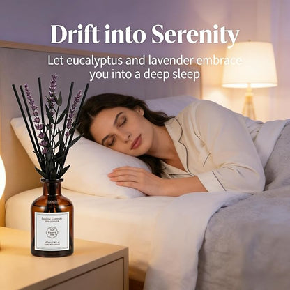 Eucalyptus & Lavender Essential Oil Reed Diffuser - 3.34 Fl Oz, Luxury Hotel Collection Diffuser Oil Inspired by Ritz Carlton for Home&Office, Bedroom/Living Room Shelf Decor,Non-Toxic & Gift Ready