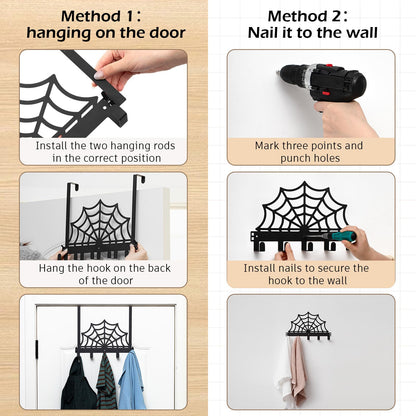Reallnaive Cobweb Over The Door Hooks Christmas Gothic Bathroom Decor Creepy Hanger Wall Mount Rack Holder for Towel, Hat, Coat, Cloth, Keychain, Bag, Home Organizer